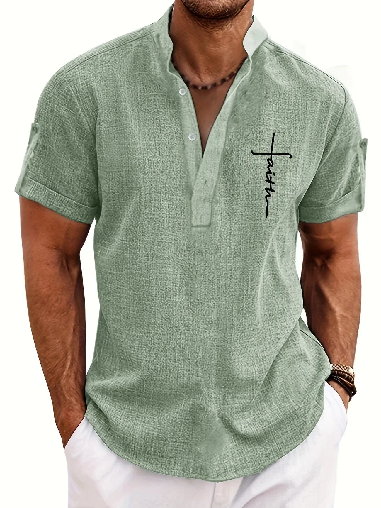 DUVAL PARIS™ | CHEMISE ÉLÉGANT À MANCHES COURTES ET COL MONTANT
