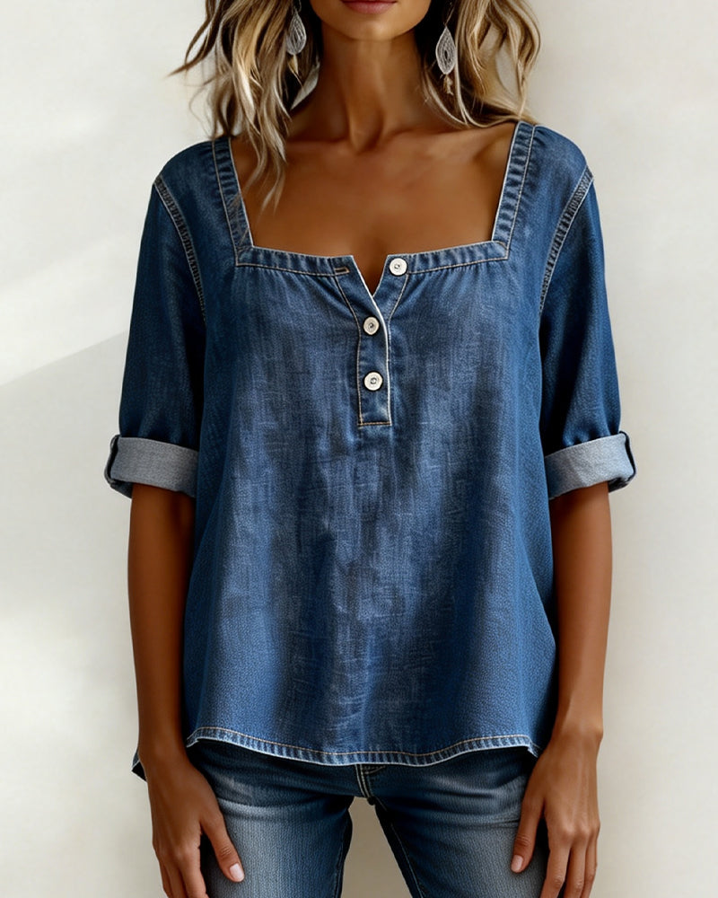 Duval Paris™ | Chemise denim col carré