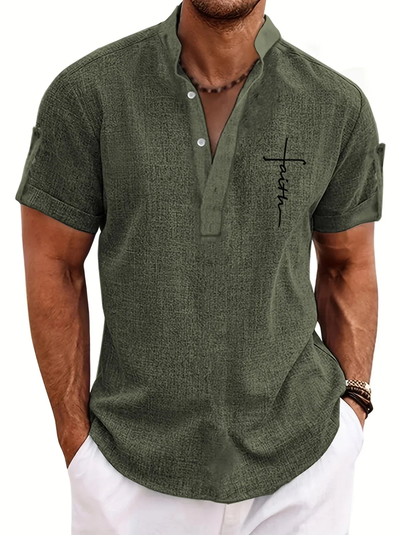 DUVAL PARIS™ | CHEMISE ÉLÉGANT À MANCHES COURTES ET COL MONTANT