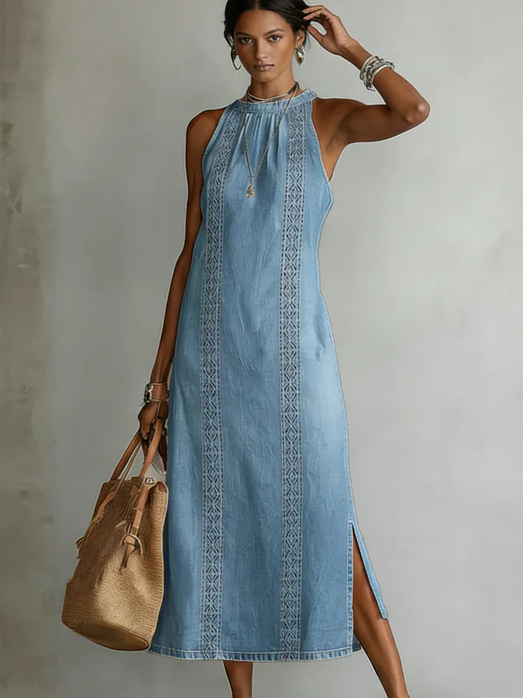 Duval Paris™ | Robe en denim à dentelle rétro