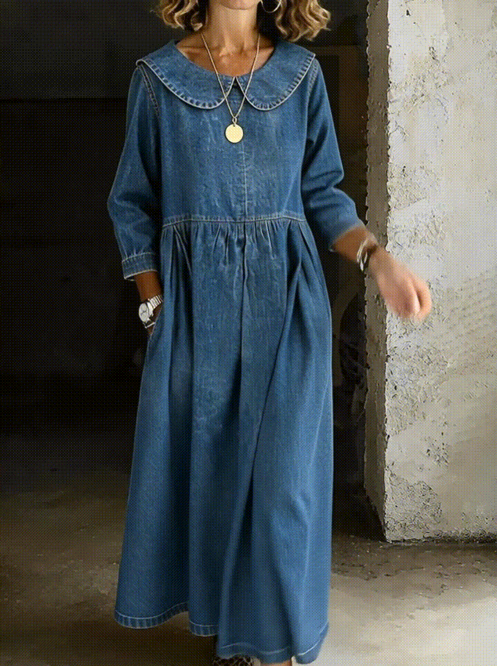 Duval Paris™ | Robe en jean à col Peter Pan
