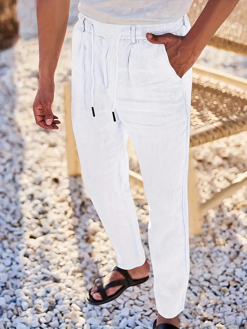 Duval Paris™| Pantalons larges en lin avec cordon