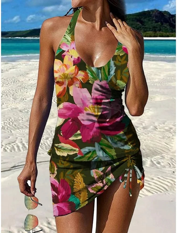 Duval paris™ | Tankini graphique fleuri avec short, effet ventre plat