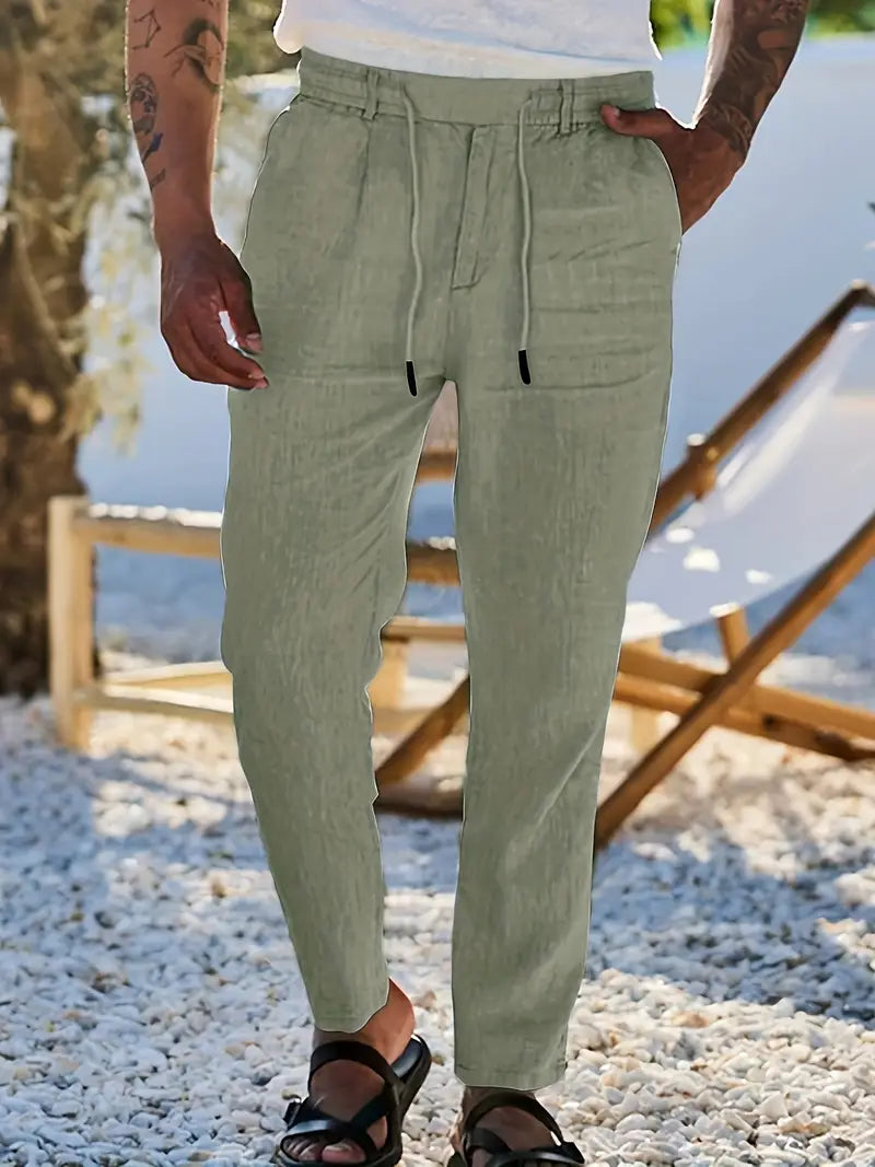 Duval Paris™| Pantalons larges en lin avec cordon