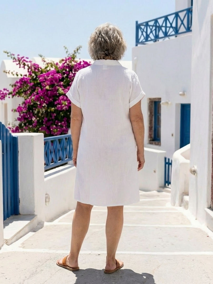 Hélène | Robe à manches courtes avec poche avant, longueur genou