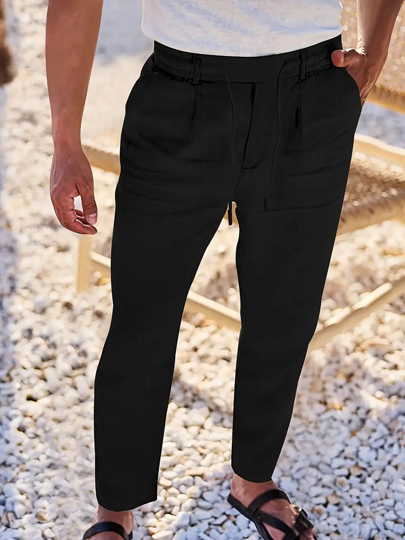 Duval Paris™| Pantalons larges en lin avec cordon