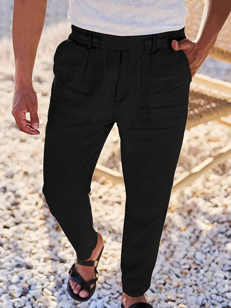 Duval Paris™| Pantalons larges en lin avec cordon