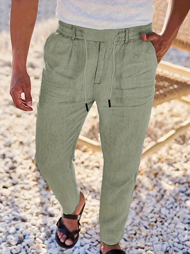 Duval Paris™| Pantalons larges en lin avec cordon