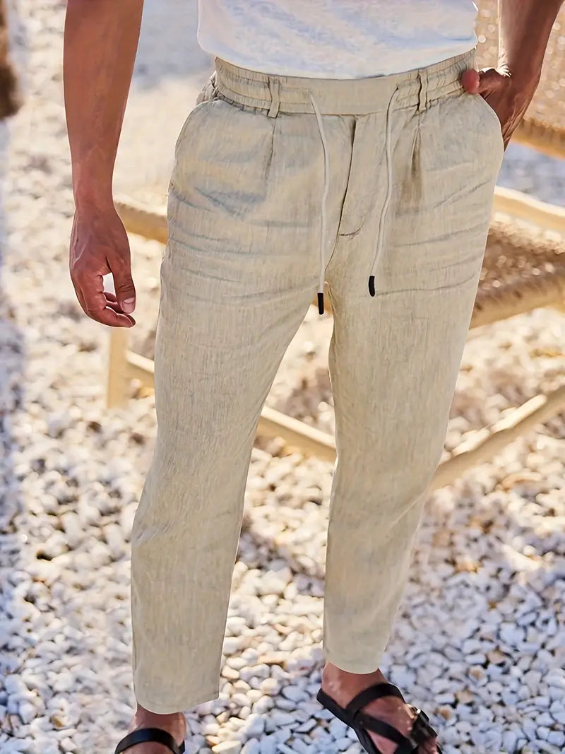 Duval Paris™| Pantalons larges en lin avec cordon