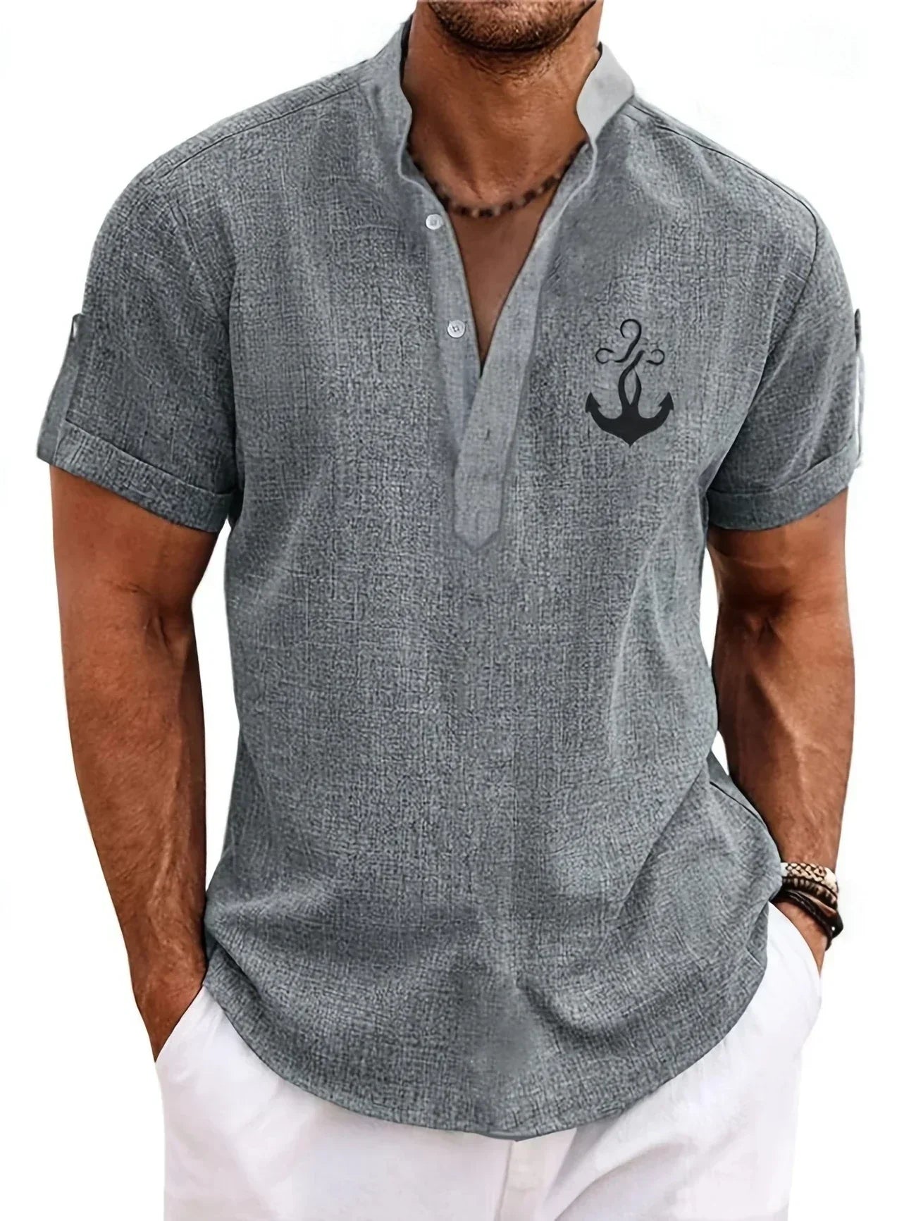 DUVAL PARIS™ | CHEMISE ÉLÉGANT À MANCHES COURTES ET COL MONTANT