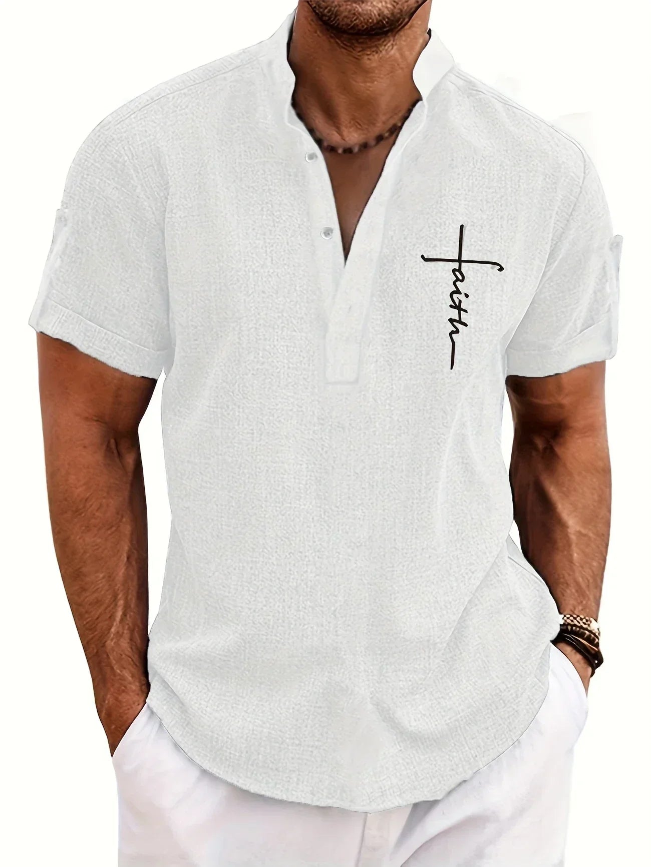 DUVAL PARIS™ | CHEMISE ÉLÉGANT À MANCHES COURTES ET COL MONTANT