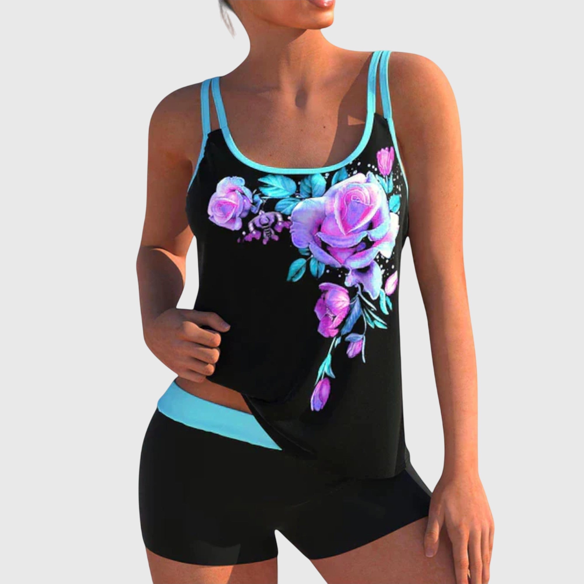 Duval paris™ | Tankini fleuri avec short, effet ventre plat
