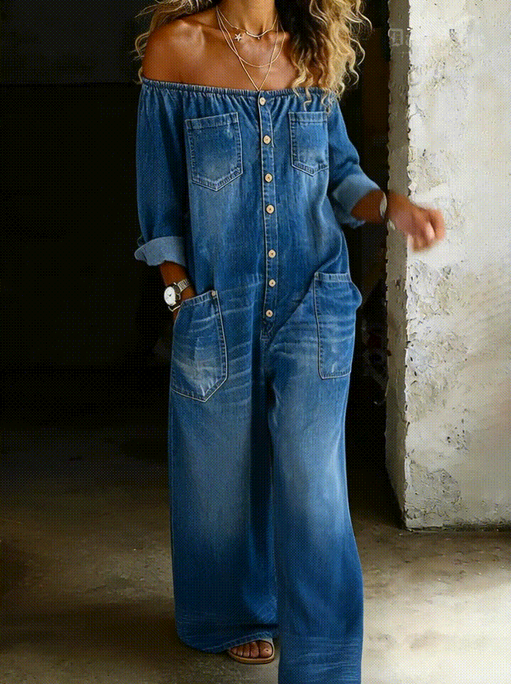 Duval Paris™ | Combinaison denim épaules dénudées
