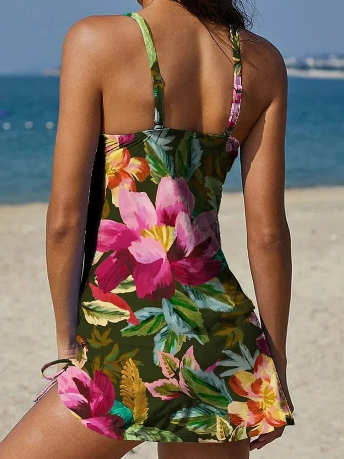 Duval paris™ | Tankini graphique fleuri avec short, effet ventre plat