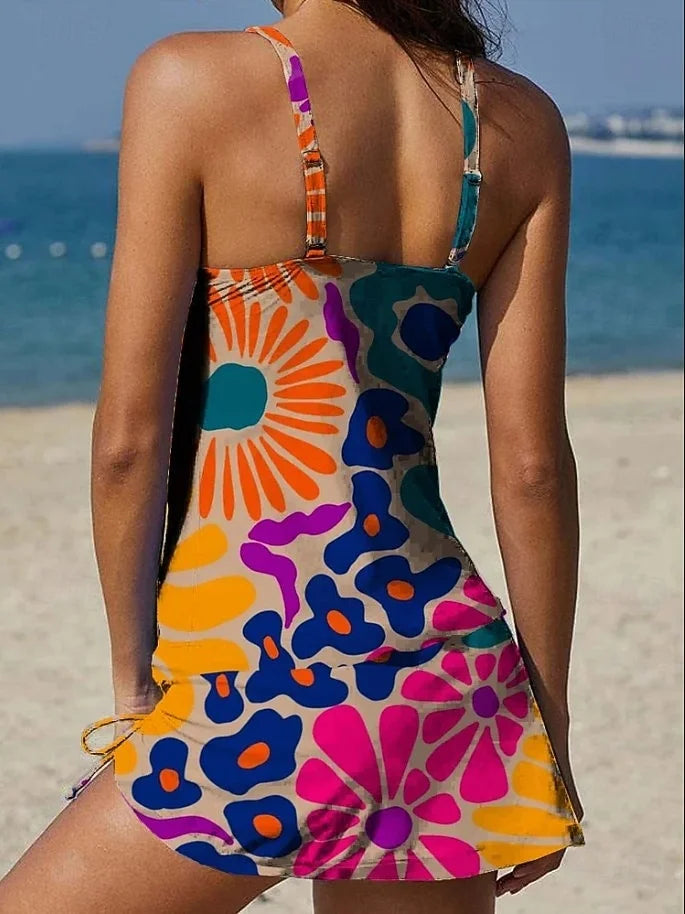 Duval paris™ | Tankini graphique fleuri avec short, effet ventre plat