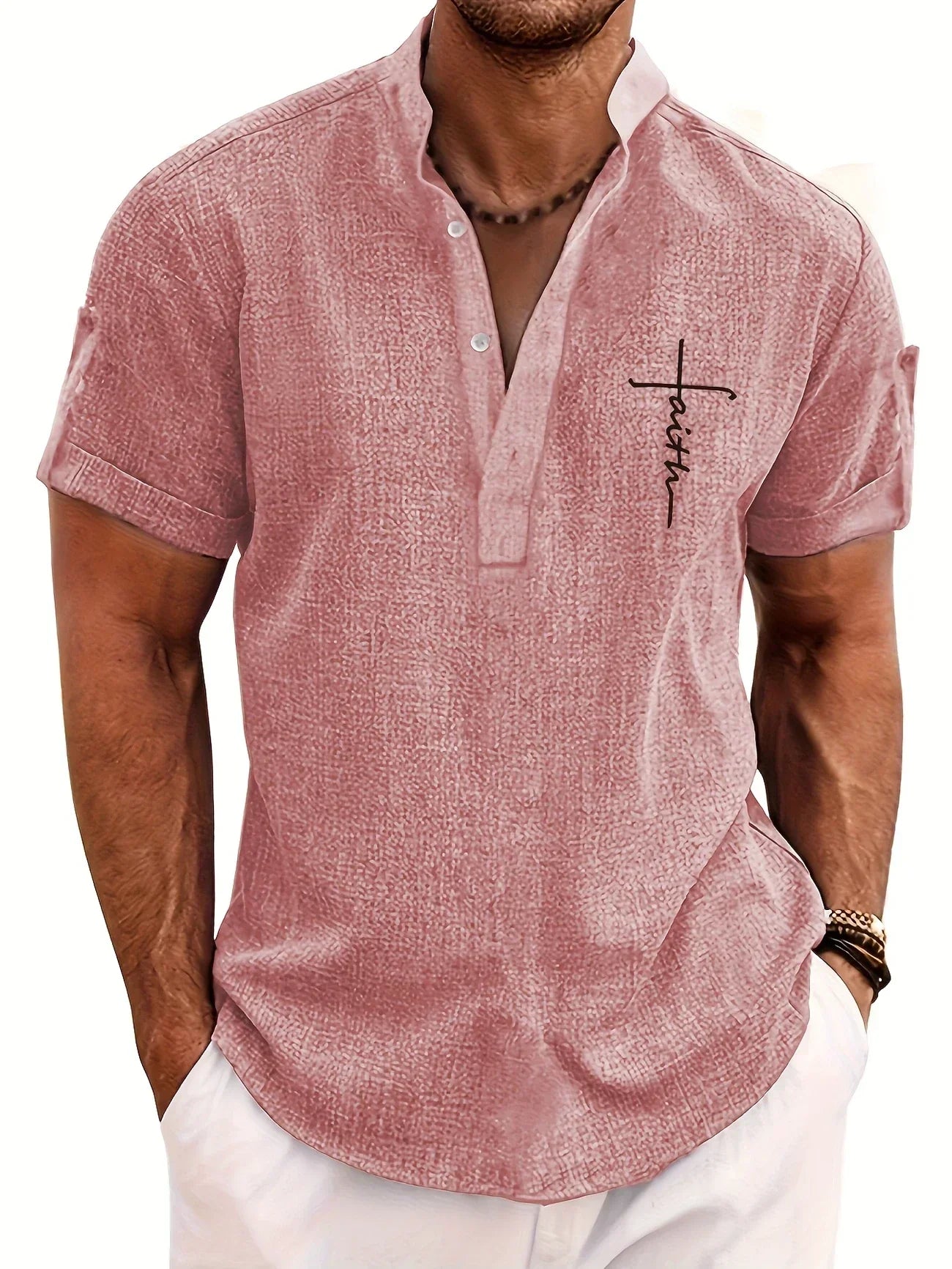 DUVAL PARIS™ | CHEMISE ÉLÉGANT À MANCHES COURTES ET COL MONTANT
