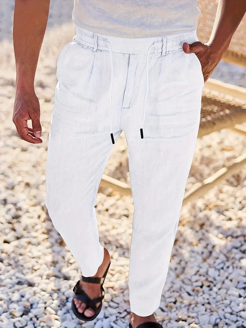 Duval Paris™| Pantalons larges en lin avec cordon