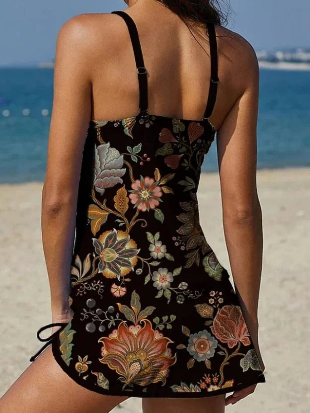 Duval paris™ | Tankini graphique fleuri avec short, effet ventre plat