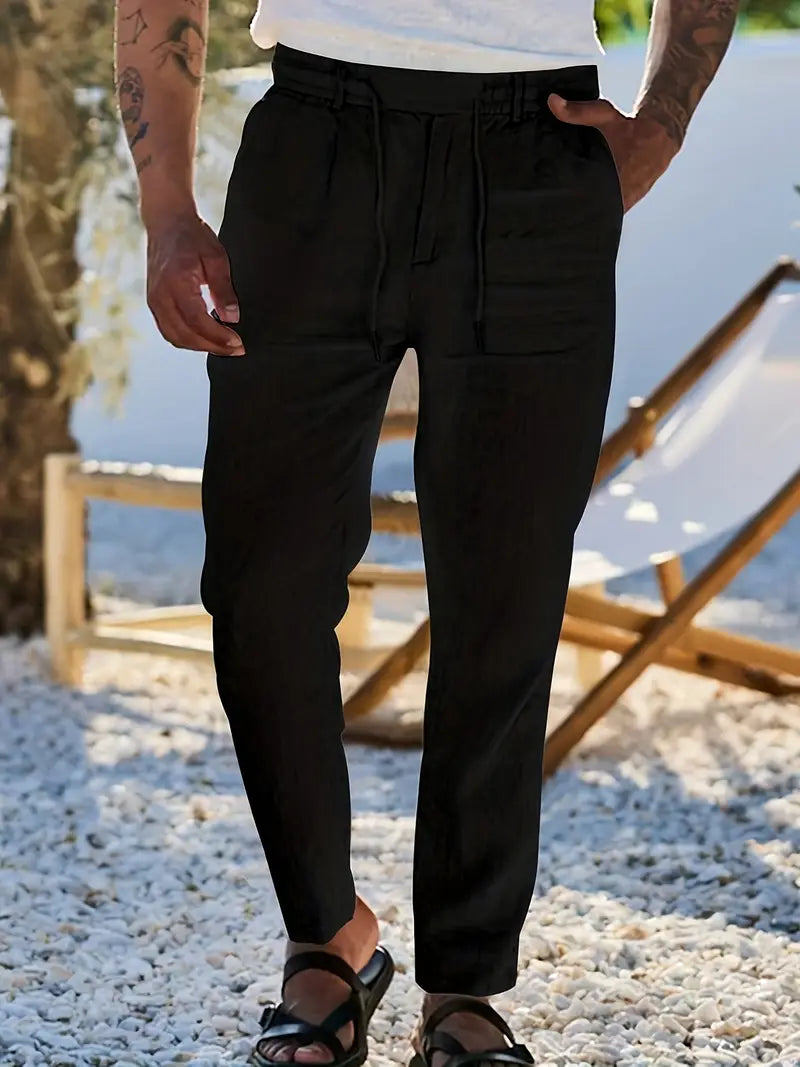 Duval Paris™| Pantalons larges en lin avec cordon