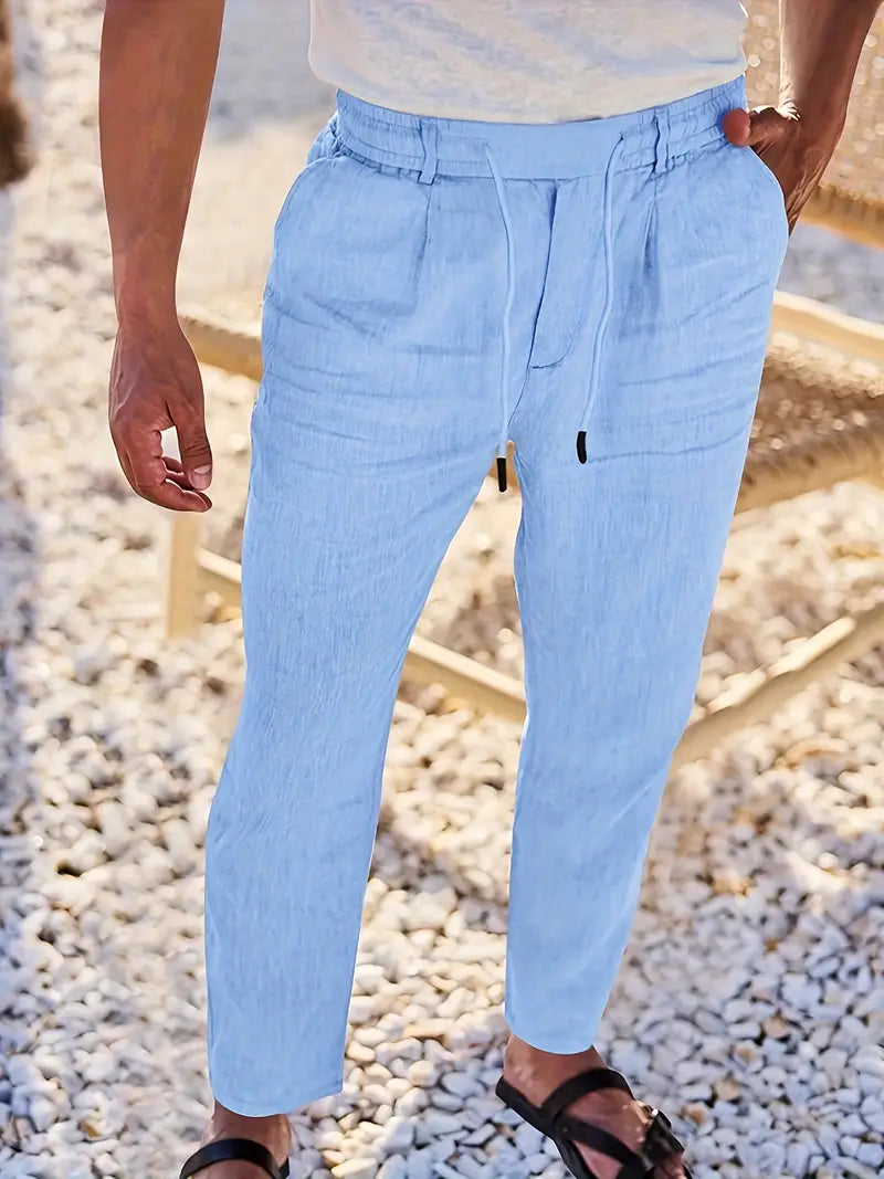 Duval Paris™| Pantalons larges en lin avec cordon