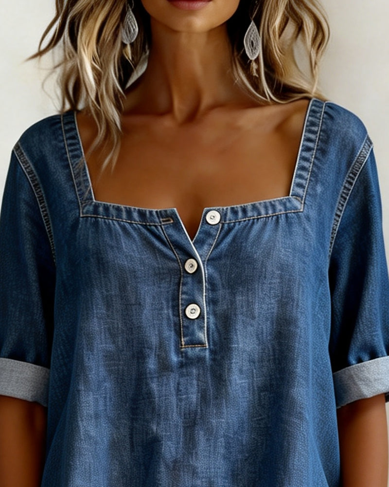 Duval Paris™ | Chemise denim col carré