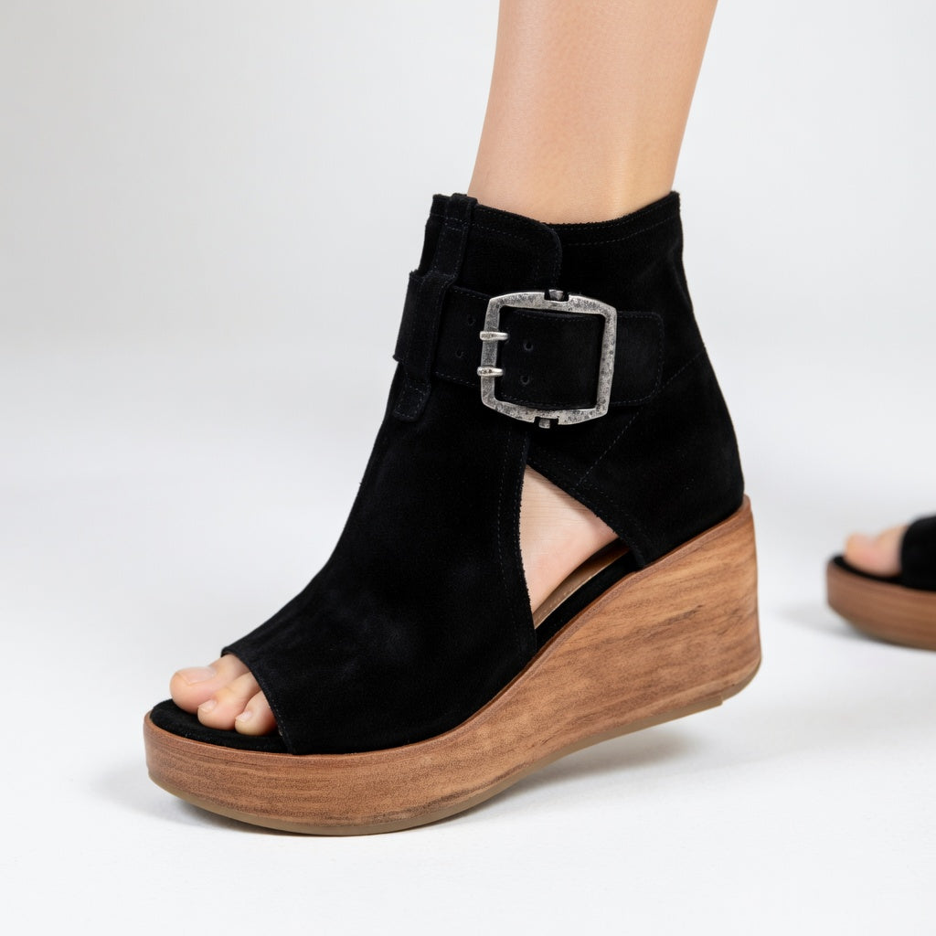 Duval Paris™| Bottines compensées ouvertes style moderne