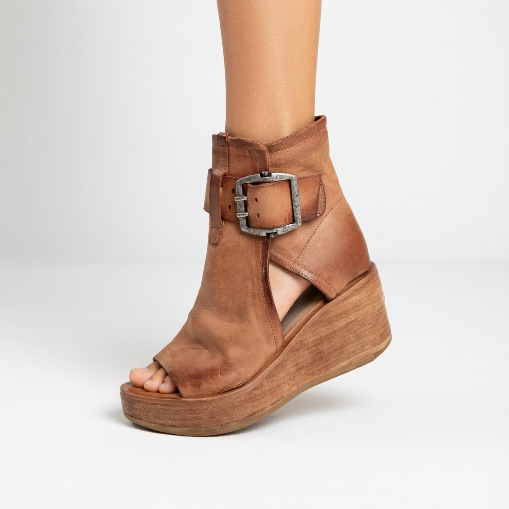 Duval Paris™| Bottines compensées ouvertes style moderne