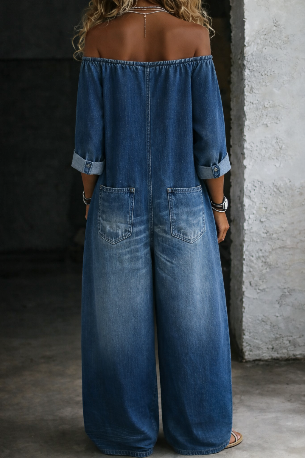 Duval Paris™ | Combinaison denim épaules dénudées