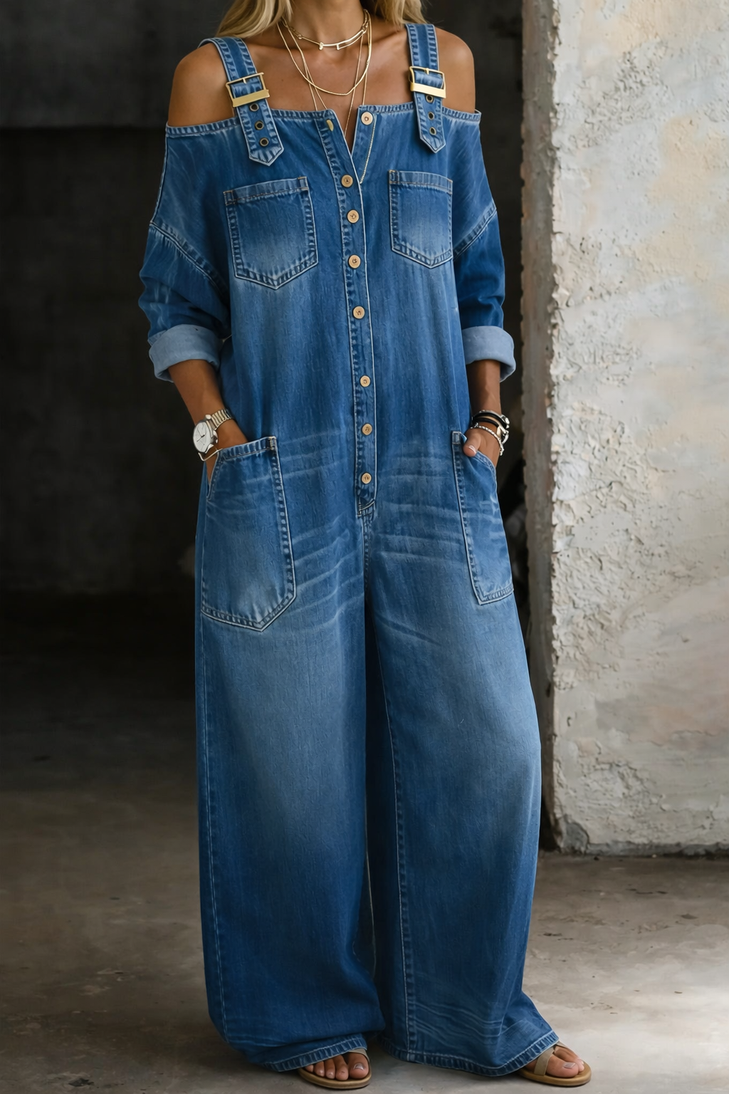 Duval Paris™ | Sophia Combinaison Denim Épaules Dénudées
