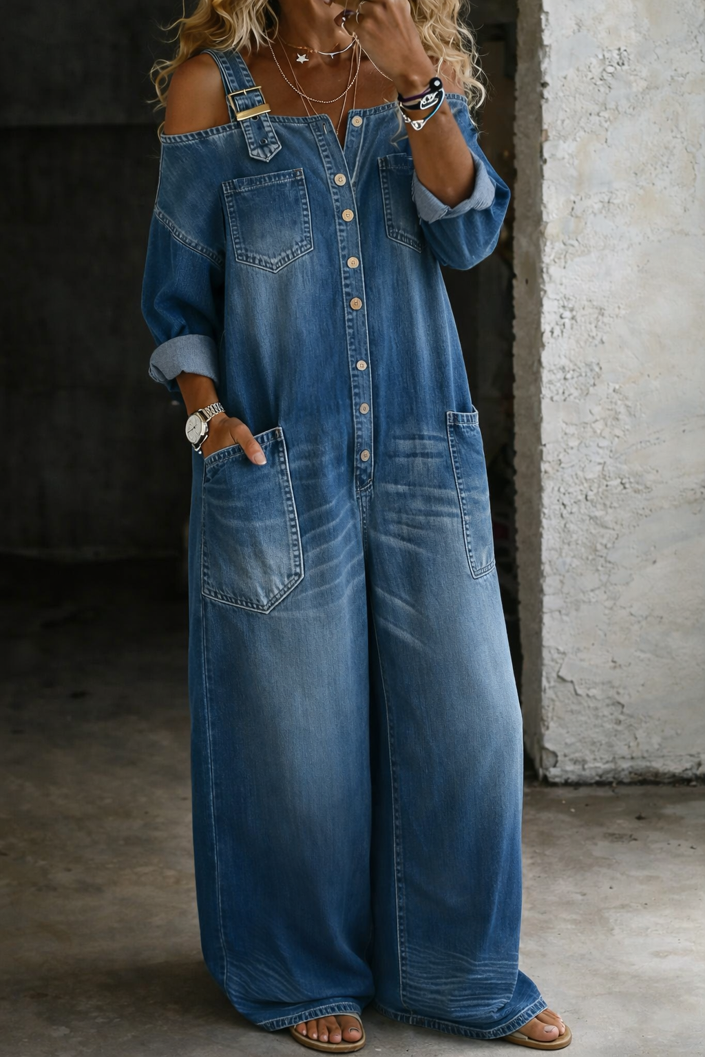 Duval Paris™ | Sophia Combinaison Denim Épaules Dénudées