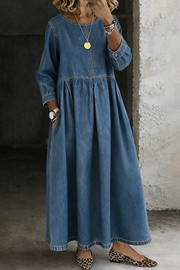 Duval Paris™ | Robe en jean col rond manches longues