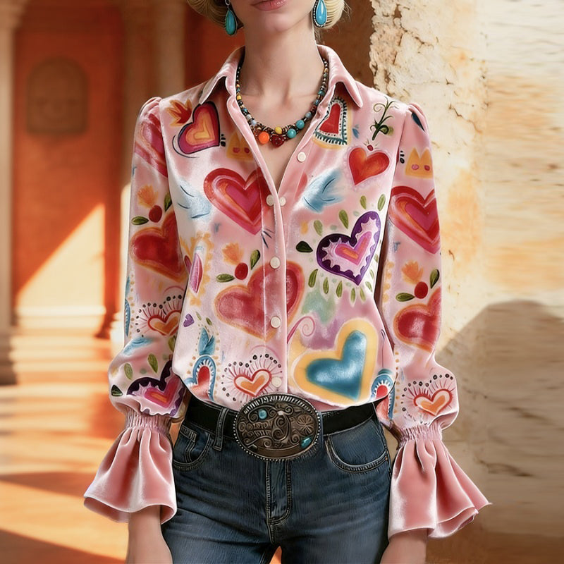 Duval Paris™ | Blouse artistique à imprimé cœurs