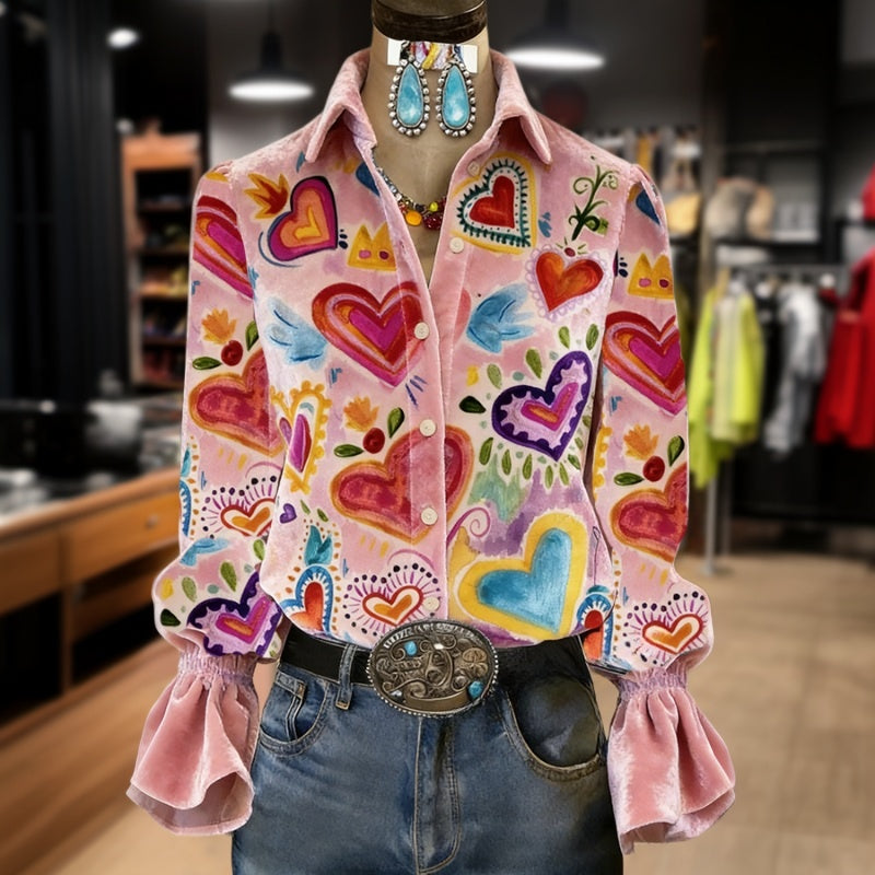 Duval Paris™ | Blouse artistique à imprimé cœurs