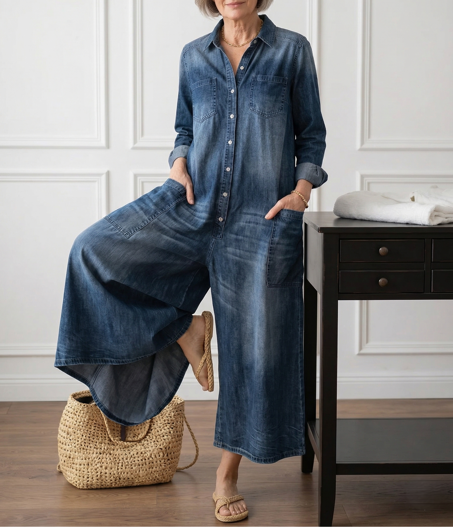 Duval Paris™ | Combinaison en denim vintage à boutons