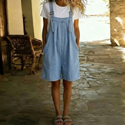 Duval Paris™ | Salopette courte en jean bleu clair