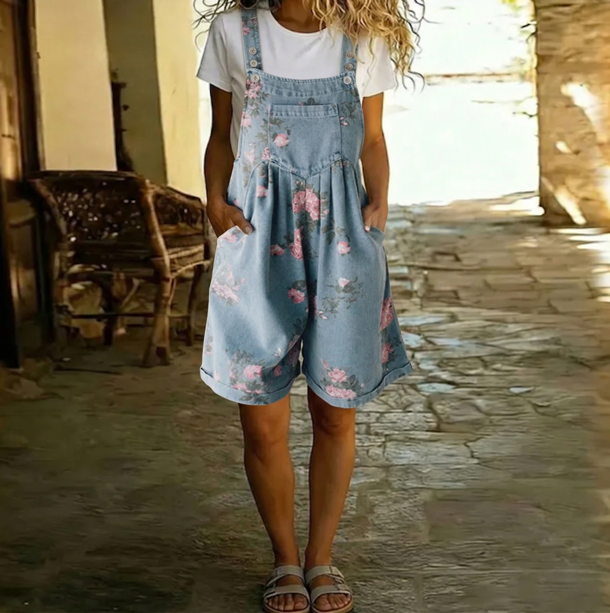 Duval Paris™ | Combinaison en denim floral lavé vintage