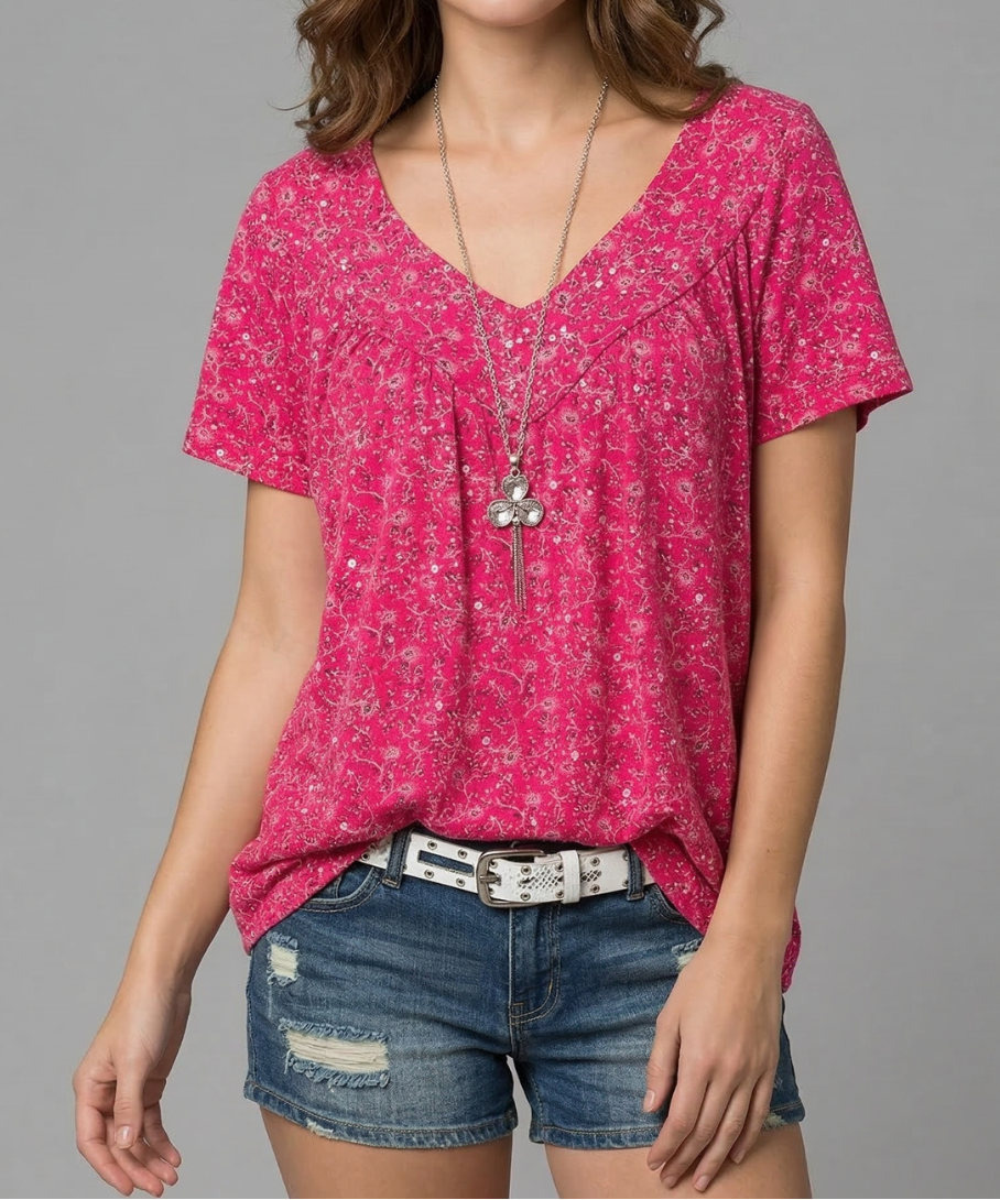 Duval Paris™ | T-shirt floral à col en V