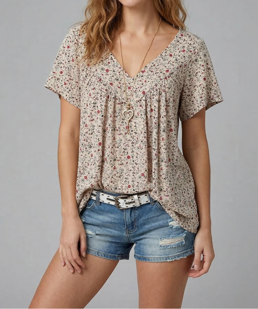Duval Paris™ | T-shirt floral à col en V