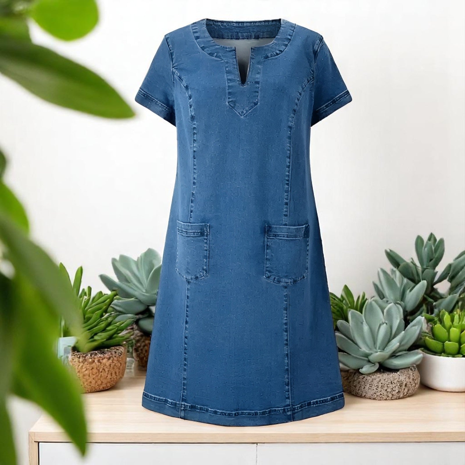 Duval Paris™ | Robe en Denim Douce avec Poches Avant