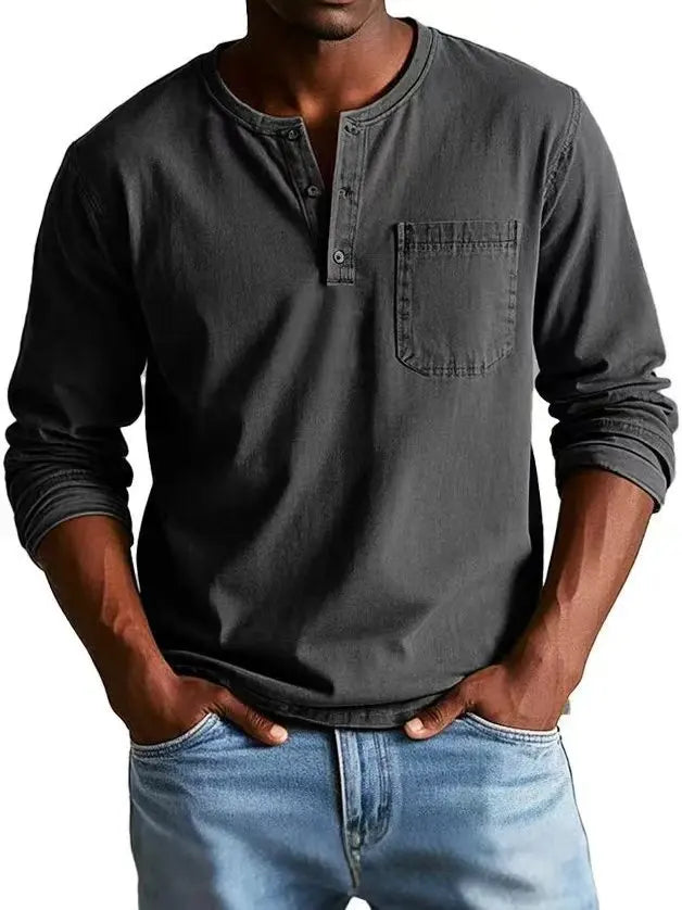 Duval Paris™| Chemise en denim Henley vintage pour homme