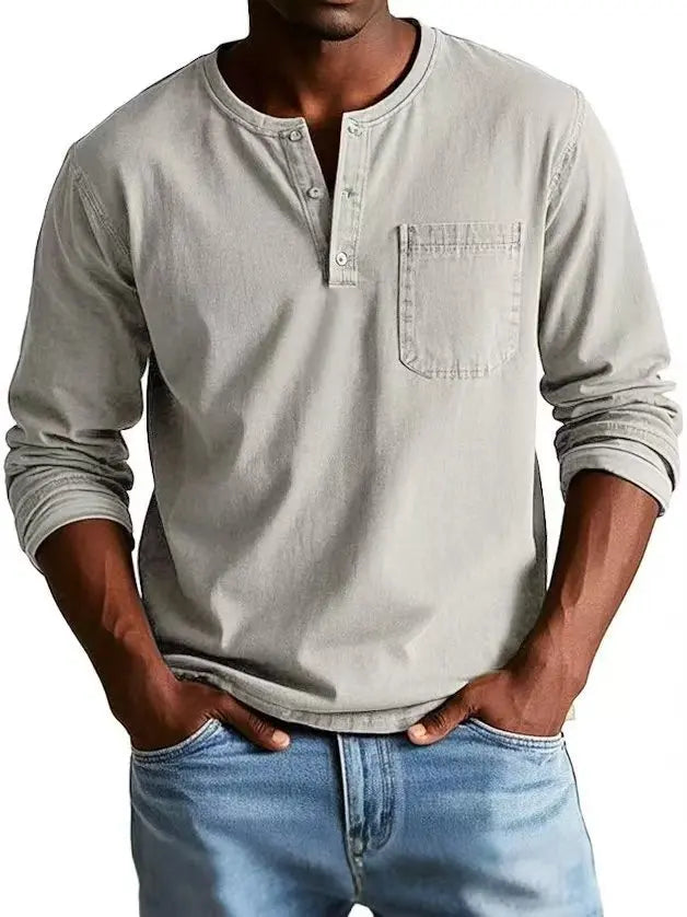 Duval Paris™| Chemise en denim Henley vintage pour homme