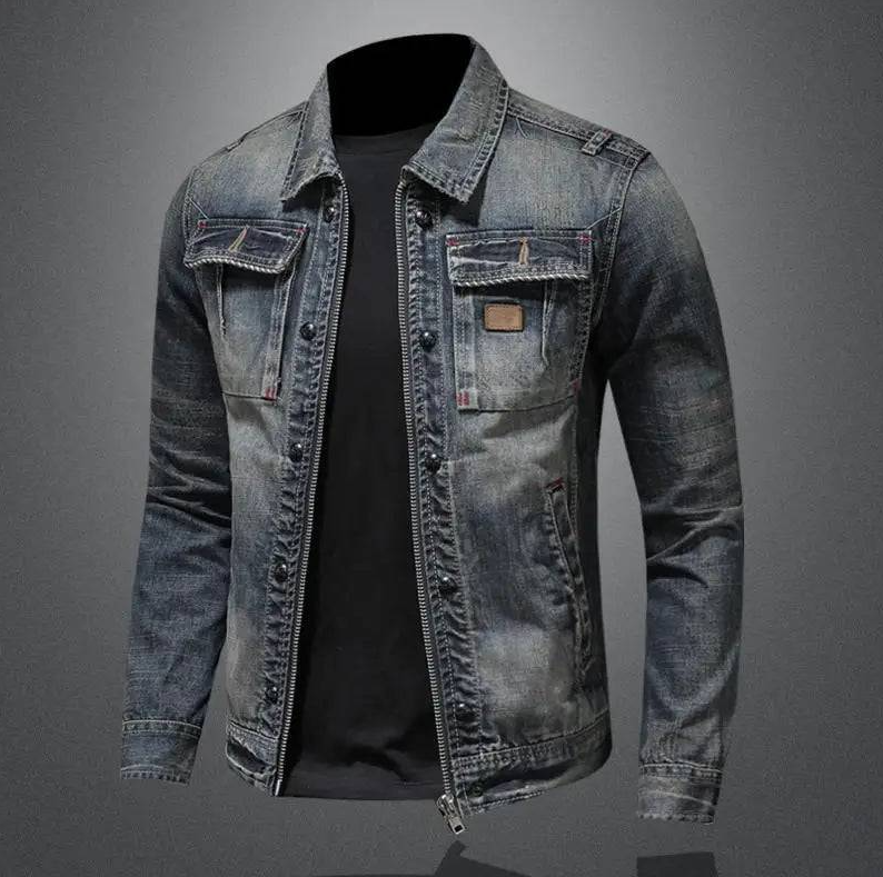Duval Paris™| Veste en jean classique zippée pour homme