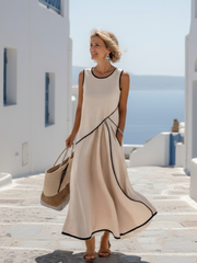 Soleia | Robe Maxi Drapée Sans Manches à Encolure Ronde