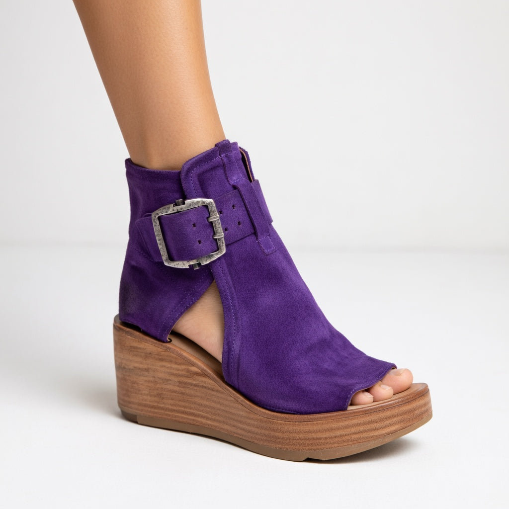 Duval Paris™| Bottines compensées ouvertes style moderne