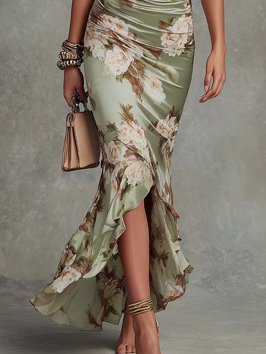 Duval Paris™ | Anastasia Robe Longue en Satin avec Imprimé Floral