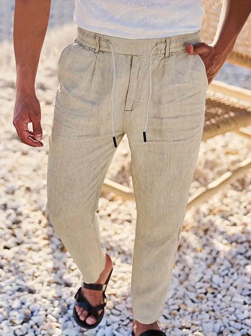 Duval Paris™| Pantalons larges en lin avec cordon