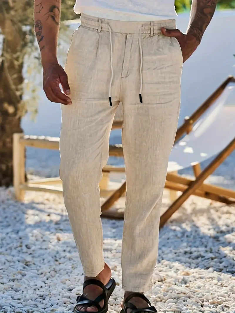 Duval Paris™| Pantalons larges en lin avec cordon