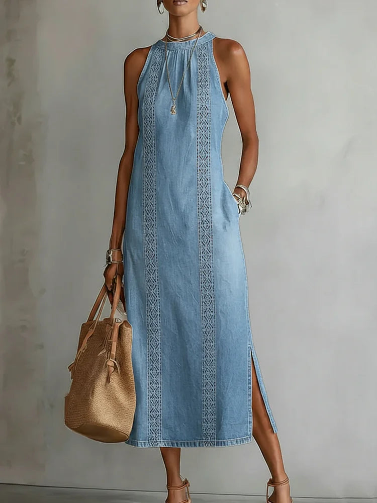 Duval Paris™ | Robe en denim à dentelle rétro