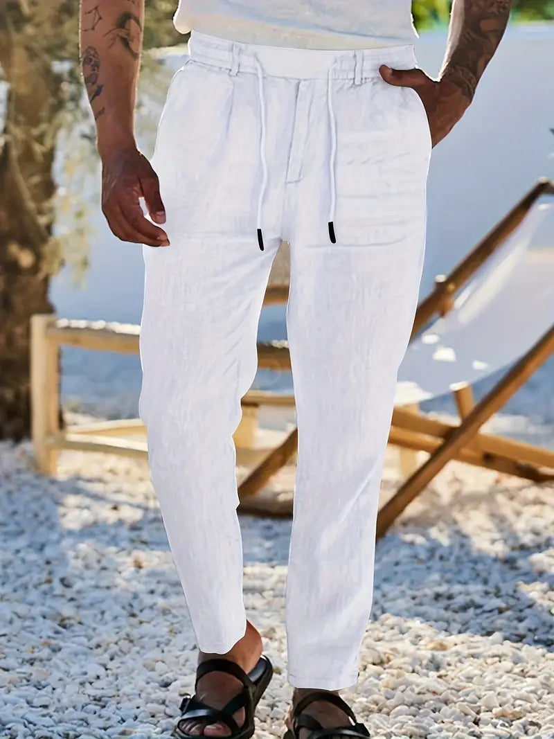 Duval Paris™| Pantalons larges en lin avec cordon