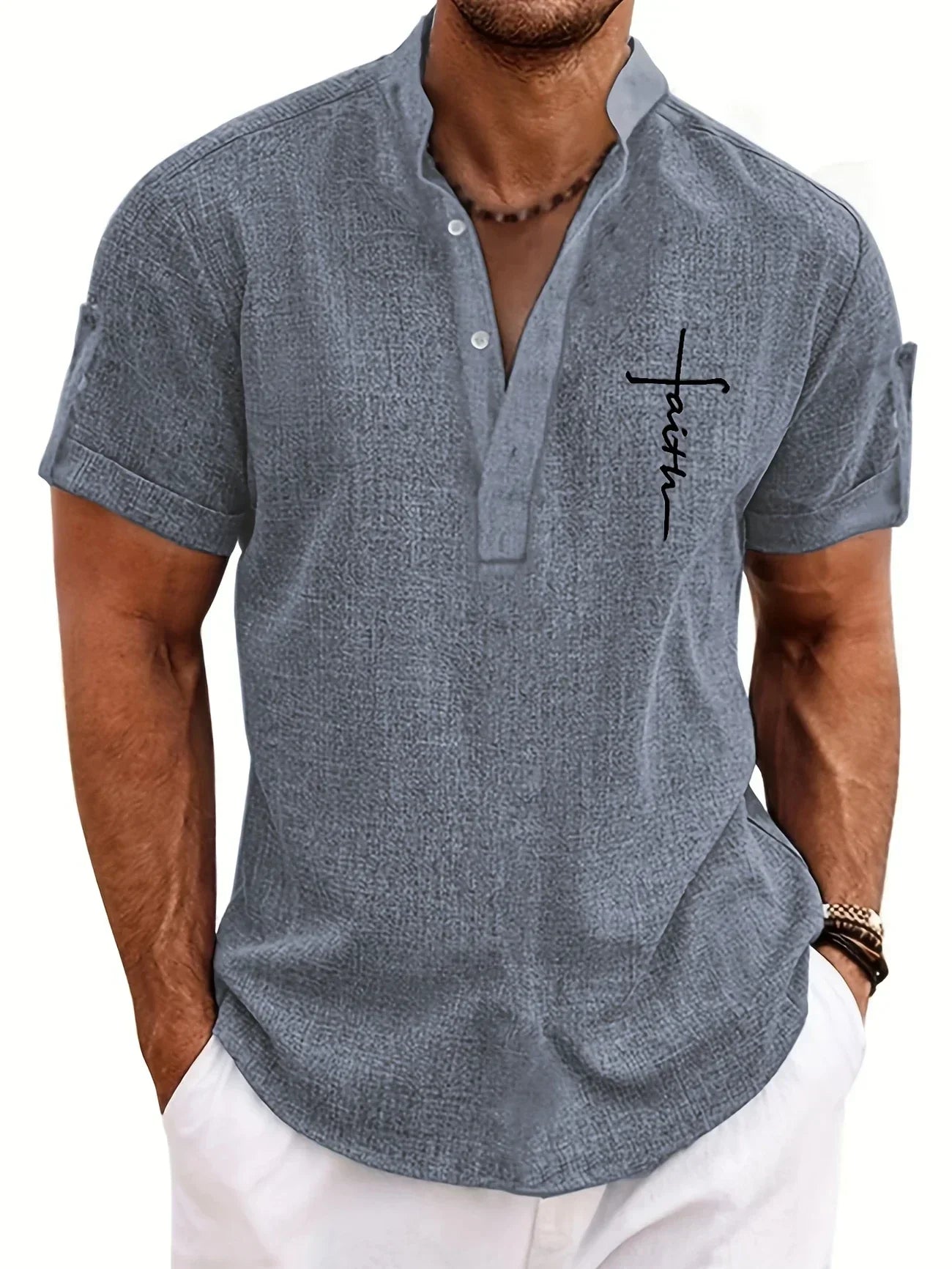 DUVAL PARIS™ | CHEMISE ÉLÉGANT À MANCHES COURTES ET COL MONTANT